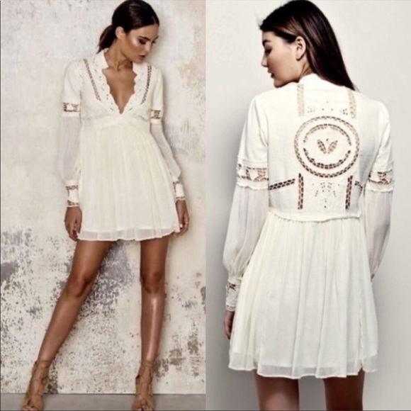 Free People Dresses & Skirts - Free People In Dreamland Mini Lace Lagenlook Boho Ivory Dress Size 0